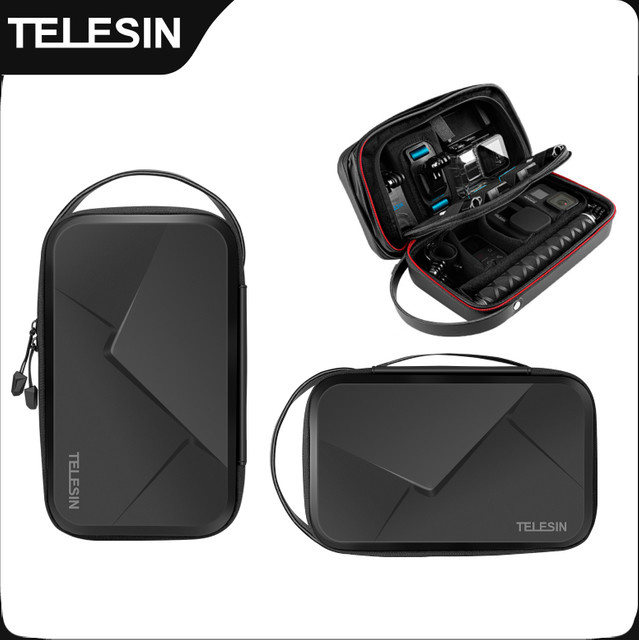 TELESIN Wasserdichte Tragetasche aus PU für GoPro Hero 13 12 11 10 9 8 7 6 und Insta360 Osmo Action Zubehör, Schwarz - Bild 1