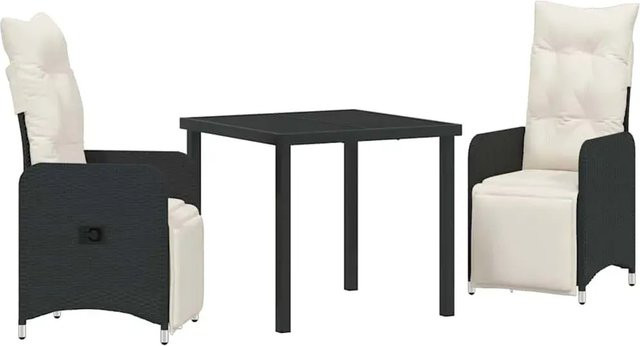 vidaXL 3-teiliges Garten-Esszimmer-Set aus Poly-Rattan mit Kissen in Schwarz - Bild 1