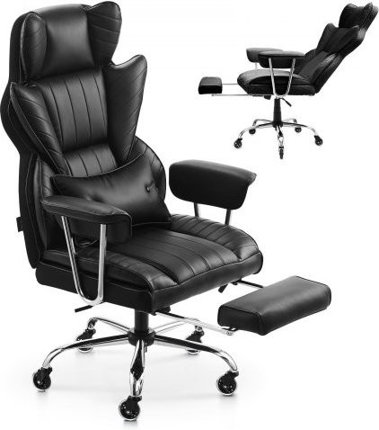 VEVOR Executive Chefsessel in Schwarz mit hoher Rückenlehne, Fußstütze und abnehmbaren Armlehnen, ergonomischer Drehstuhl aus PU-Leder mit hochelastischem Schaumstoffkissen für Büro und Gaming - Bild 1