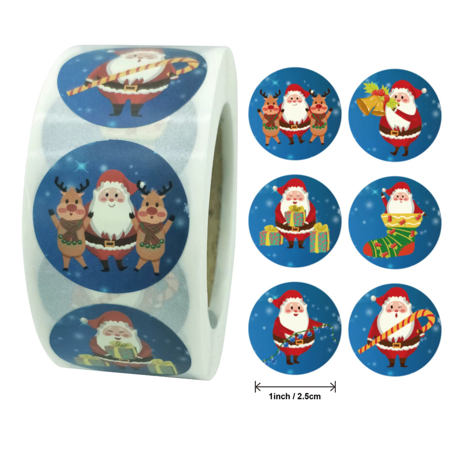 500 Stück TYFYO Frohe Weihnachten Aufkleber, runde Weihnachtsanhänger in Multicolour, Durchmesser: 2,5 cm - Bild 1