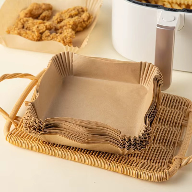 Einweg-Backpapier für die Heißluftfritteuse, quadratische Pergamentliner, ölbeständig und wasserdicht, braun, 50 Stück - Bild 4