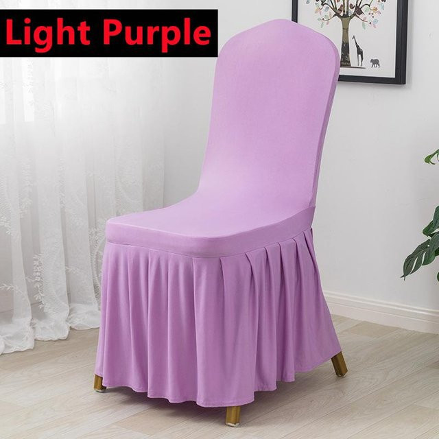 Yiran Furniture Hochzeitsstuhlbezug mit Rockfalten aus elastischem Spandex in Lila - Bild 1