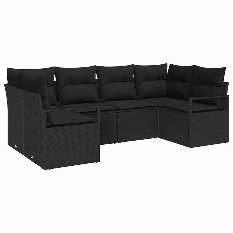 vidaXL Garten-Sofa-Set 6-teilig aus Polyrattan in Schwarz mit Polstern und L-Form für Terrasse und Garten - Bild 2