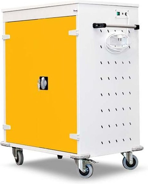 rotstahl Laptopwagen mit 16 Fächern, Korpus lichtgrau und gelben Türen, B: 92 cm, H: 106 cm - Bild 1