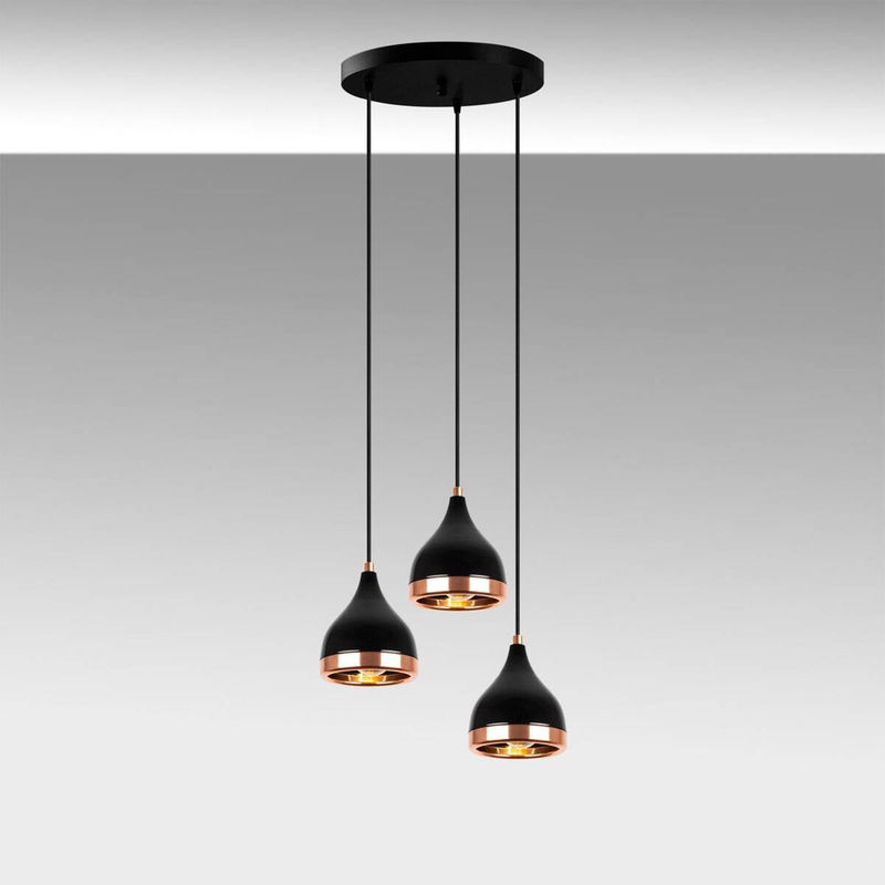 Opviq Pendelleuchte Yildo-7036 in Kupfer und Schwarz aus Metall mit 3 E27 Fassungen, Höhe: 111 cm, Breite: 38 cm, Tiefe: 38 cm - Bild 4