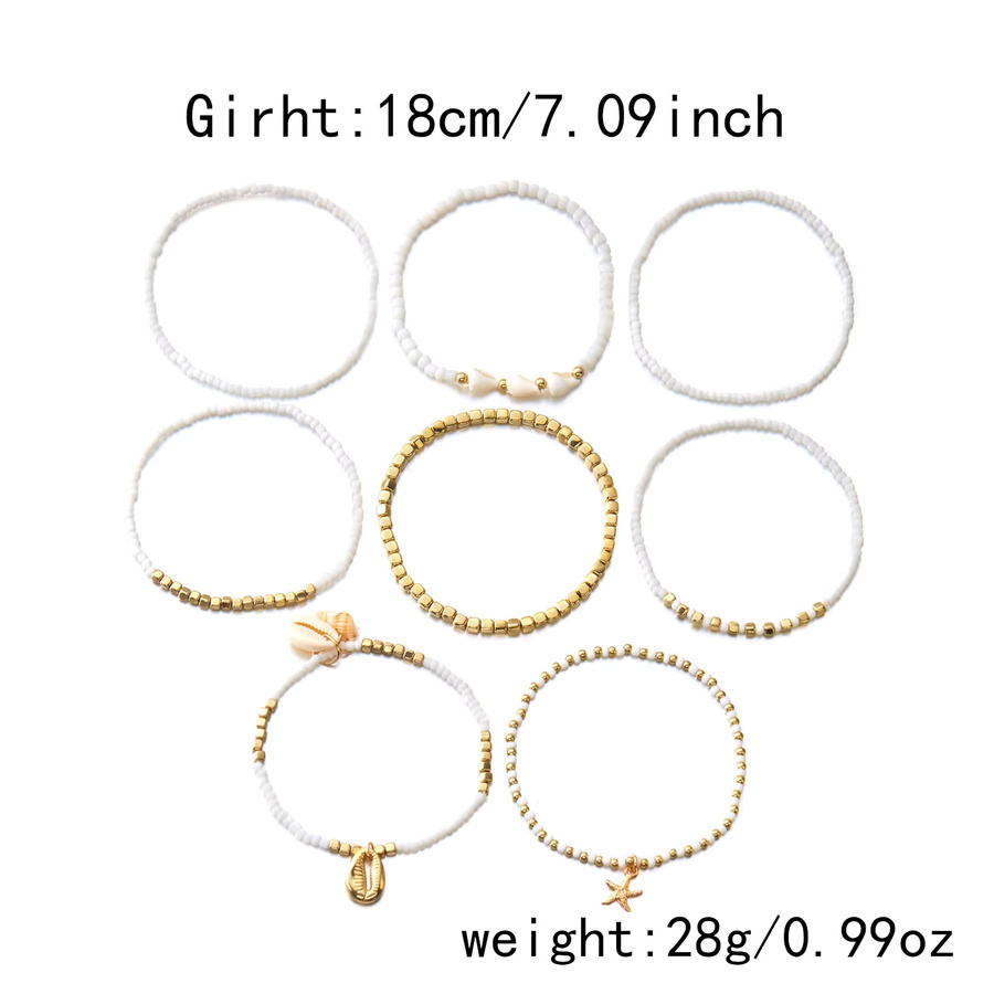 Harlermoon Schmuck-Set Fußkettchen, 8-teilig, Perle, Gold, Damen - Bild 5