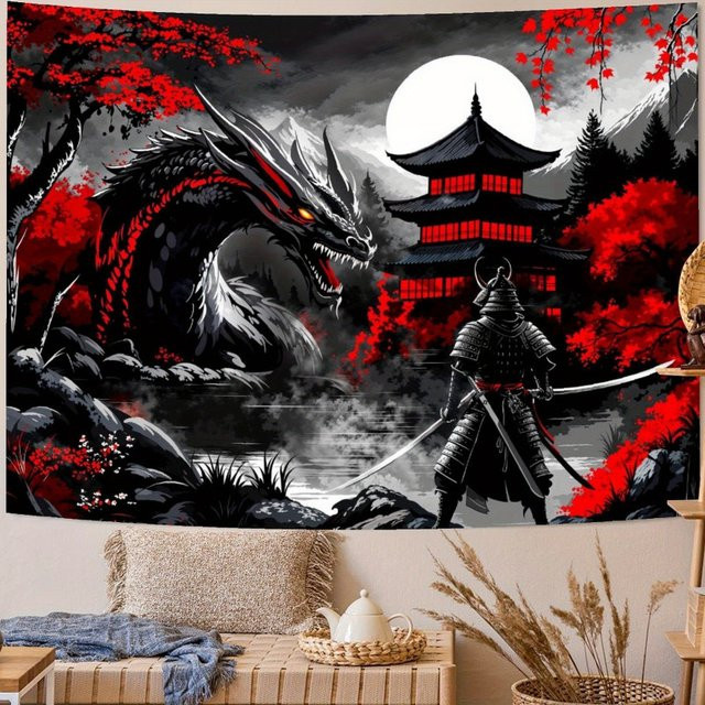 VIKAMA Wandteppich Sun Kanagawa im japanischen Stil, Mehrfarbige Anime Wanddekoration für Wohnzimmer und Schlafzimmer - Bild 1