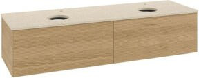 V&B Antao Waschtischunterschrank mit Frontstruktur und LED-Beleuchtung, Wandmontage, Farbe Eiche Honig, Breite: 160 cm, Tiefe: 50 cm - Bild 1