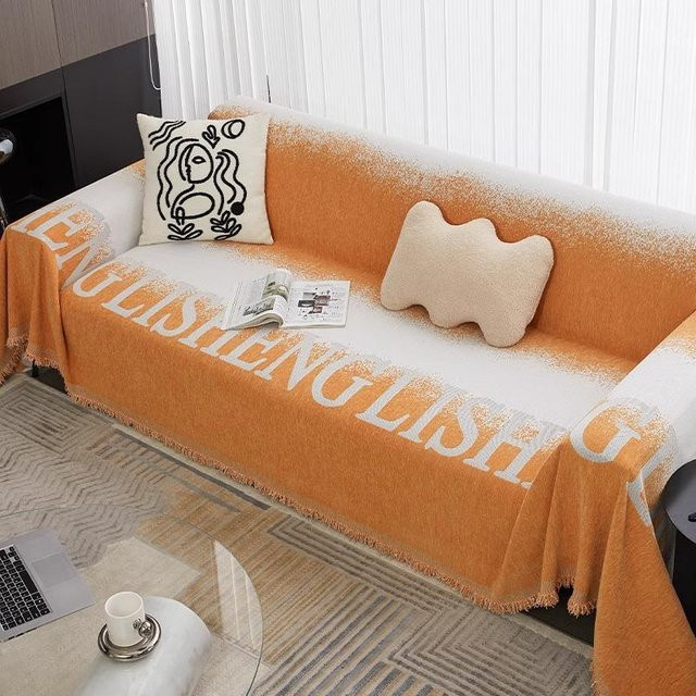 Super Six Chenille Sofabezug in Orange, Fleckenabweisende und Staubdichte Sofadecke, B/B: 180 x 130 cm - Bild 1