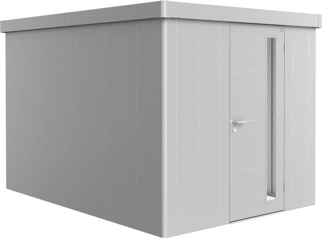 Biohort Gerätehaus Neo mit Standardtüre in Silber Metallic aus Metall mit Flachdach, B/T: 236 x 348 cm - Bild 1