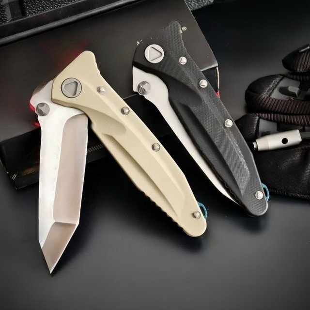 Tragbares D2-Klingen-Klappmesser für Outdoor, Camping und EDC in Schwarz oder Beige aus gehärtetem Stahl - Bild 1