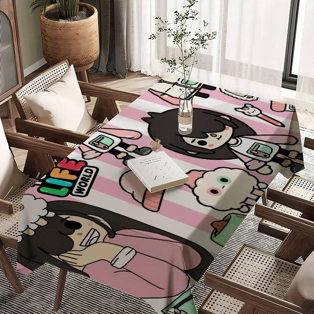Wasserdichte Tischdecke von JINGYUE Pet im Toca Boca Toca Life World Design, rechteckige Esstischdecke für Party, Hochzeit oder Bauernhausküche, Mehrfarbig, B: 280 cm, T: 150 cm - Bild 1