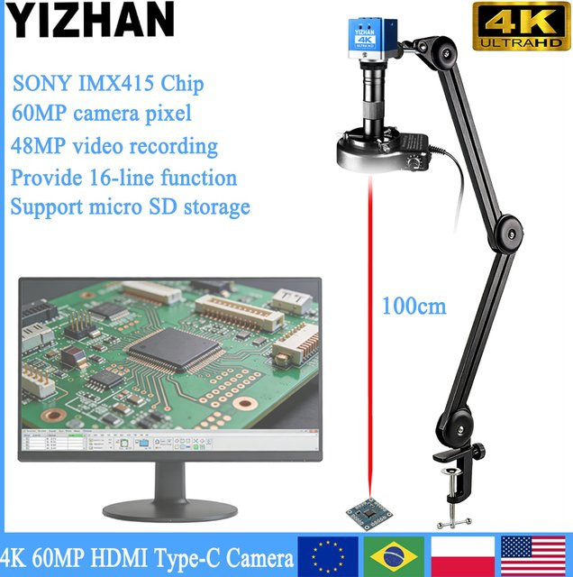 YIZHAN Elektronisches Videomikroskop mit 60MP 4K UHD Auflösung, HDMI und Typ-C, 150X Zoom-Objektiv für Uhrenreparatur und Leiterplattenreparatur - Bild 1