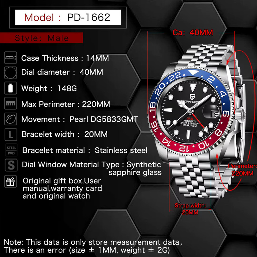 PGANI DESIGN Armbanduhr GMT, Automatik, Edelstahl, Saphirglas, Herren - Bild 2