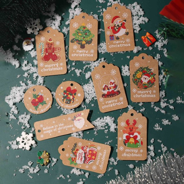 50 Stück Weihnachts-Geschenkkarten mit Elch- und Weihnachtsmann-Muster als Hängeanhänger in Mehrfarbig für Deine Weihnachtsfeier und Party - Bild 1