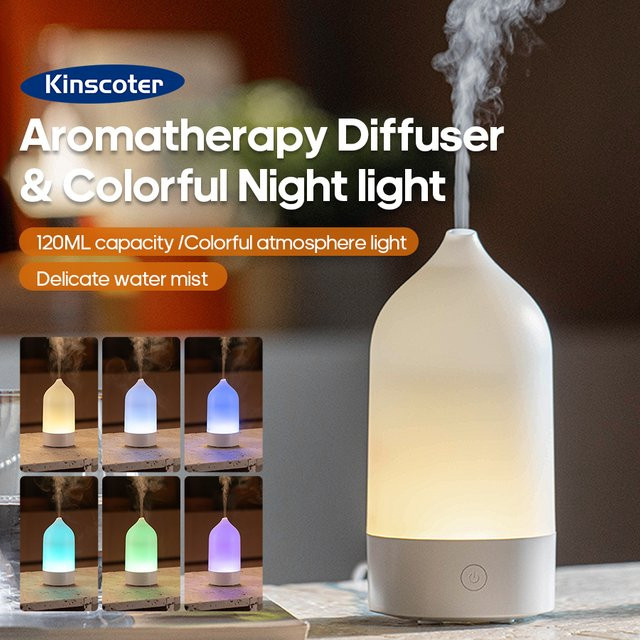 Kinscoter Tragbarer Aromadiffusor und Luftbefeuchter in Weiß mit buntem Nachtlicht, 120 ml - Bild 1
