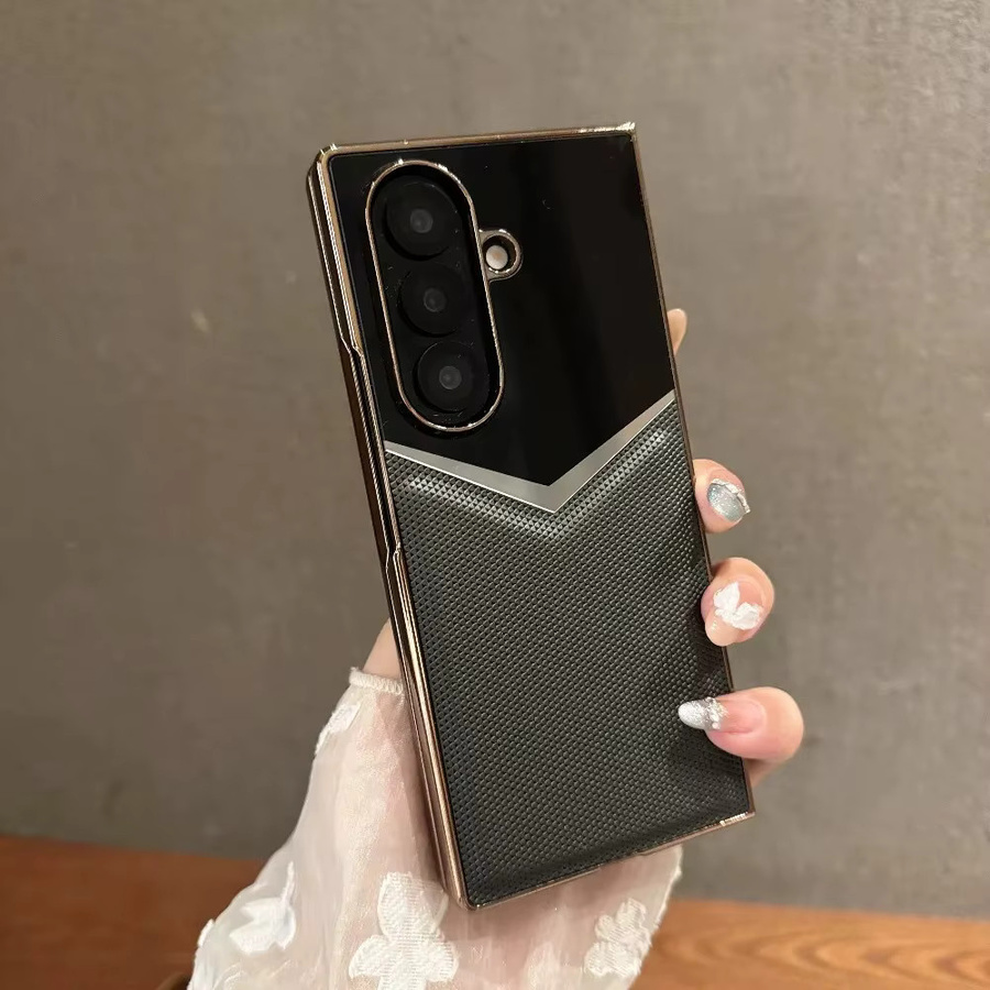 Luxuriöse Leder-Handyhülle für Samsung Galaxy Z Fold 7, 6, 5, 4, 3 in Schwarz mit integriertem Displayschutz und stoßfestem Design - Bild 1