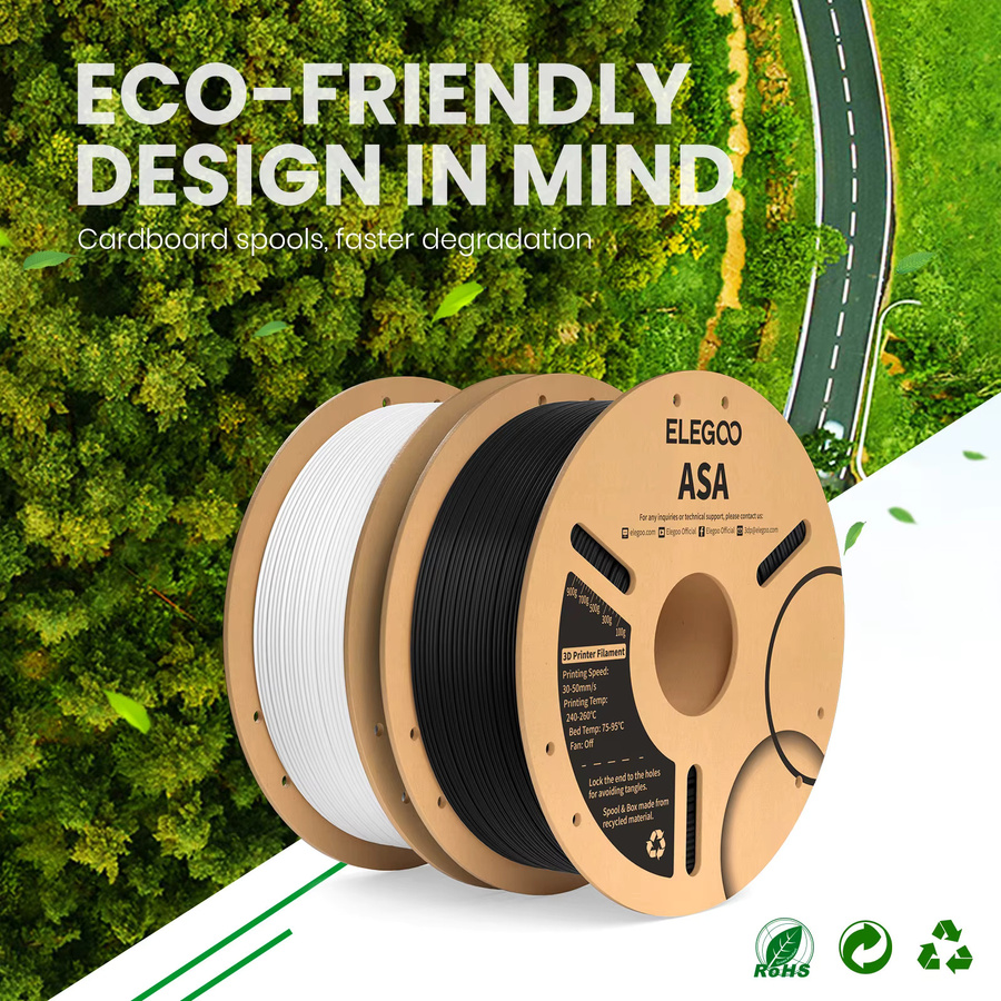 ELEGOO ASA-Filament für FDM-Drucker, Durchmesser: 1,75 mm, Farbe: Weiß - Bild 1