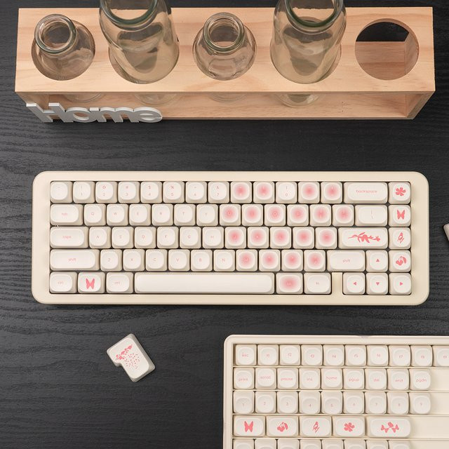 Venit Keys PBT-Tastenkappen im MOA-Profil mit Thermosublimation in Rosa und Weiß für mechanische Tastaturen, 123 Tasten - Bild 1