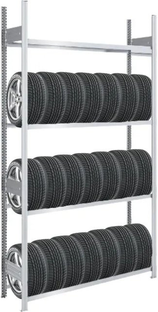 PROREGAL Tire Pro Reifenregal aus verzinktem Stahl, Farbe Silber, H x B x T: 250 x 150 x 43 cm, 4 Ebenen mit 150 kg Fachlast - Bild 1