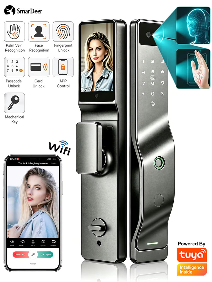SmarDeer 3D Face Palm Vein Smart Lock in Schwarz mit biometrischem Fingerabdruck, App-Steuerung, Fernbedienung und temporärem Passwort für schlüssellosen Zugang und Heimsicherheit - Bild 6