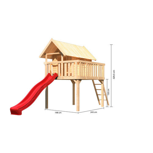 Karibu Stelzenhaus Fidel Set Natur mit Wellenrutsche in Rot, Spielturm B/H/T: 198 x 329,5 x 243 cm, Natur-Braun - Bild 3