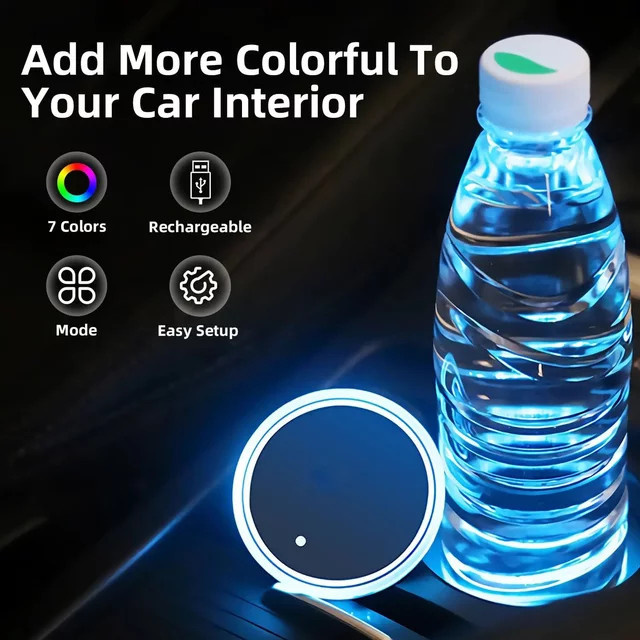 LED Auto Getränkehalter Lichter mit 7 Farben und 3 Modi als dekorative Innenbeleuchtung und Lade-Untersetzer - Bild 1