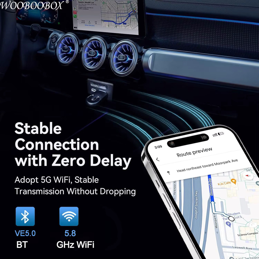 WOOBOOBOX 2-in-1 CarPlay und Android Auto Adapter, kabelloser Dongle mit 5.8G WLAN, Farbe: Weiß - Bild 3
