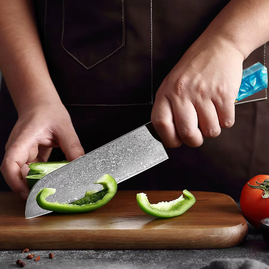 XITUO Professionelles Santoku-Messer aus japanischem Damaszener Stahl mit stabilisiertem Holzgriff in Multicolour - Bild 5