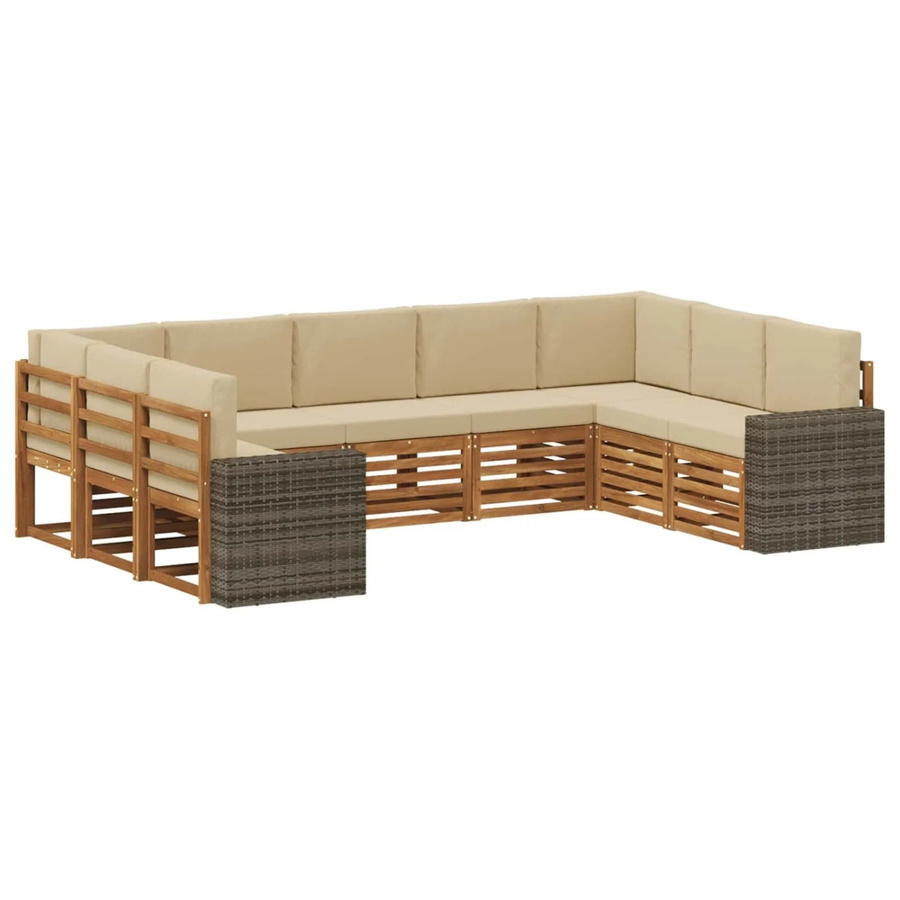 vidaXL Ecksofa Set in L-Form aus Akazienholz und Polyester in Natur-Beige mit 9 Kissen - Bild 2