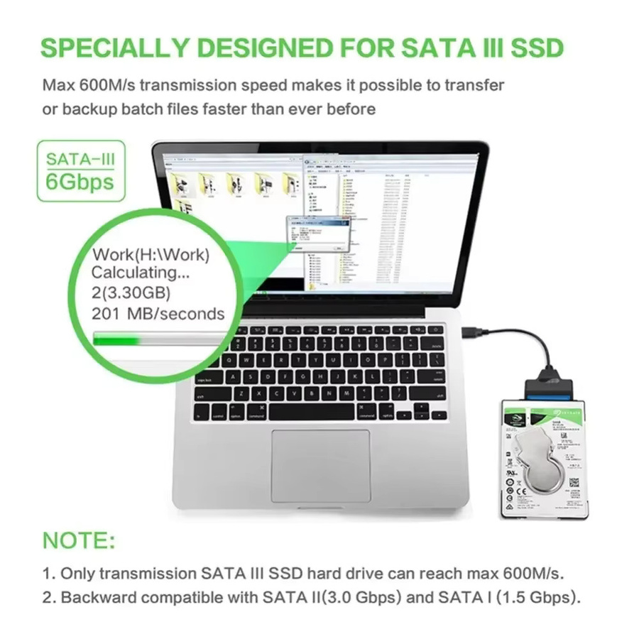 Congdi USB 3.0 zu SATA-Adapter für 2,5 Zoll externe HDD und SSD, SATA III 6 Gbit/s, Schwarz - Bild 4