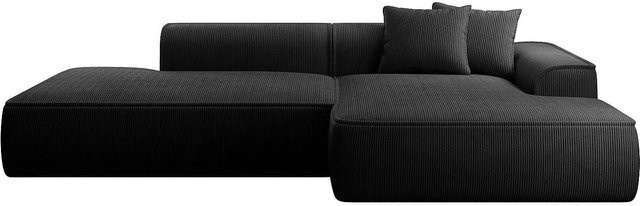Vente-unique Sofa Erynel in Schwarz aus Cordsamt, L-Form, Breite: 305 cm - Bild 1