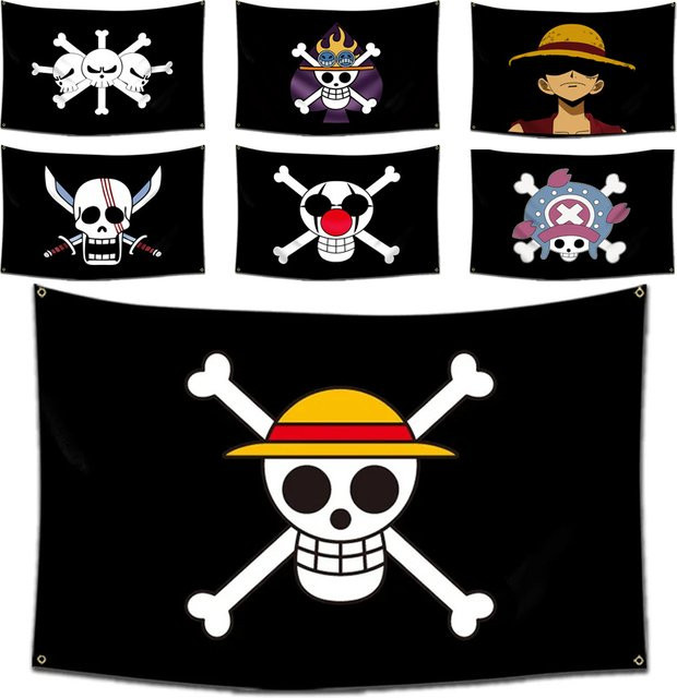 Bandai One Piece Anime Jolly Roger Wanddekor Banner Piraten Totenkopf Flagge in Schwarz - Bild 1