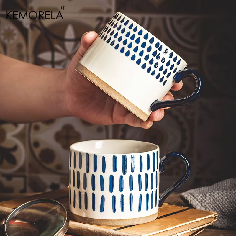 KEMORELA Keramiktasse im Nordic-Design mit Griff, Weiß, 450 ml - Bild 2