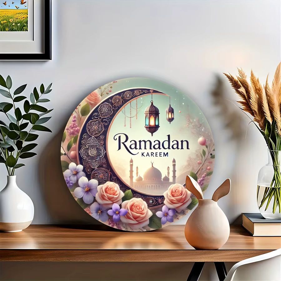 Potdemiel Ramadan Kareem Vintage Wandkunst aus Metall, rundes Aluminiumschild Durchmesser: 19,81 cm - Bild 3