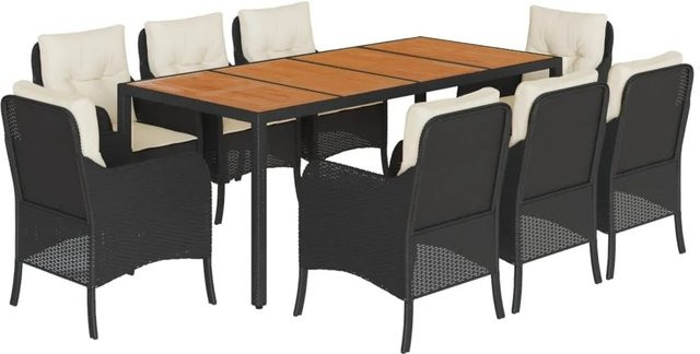 vidaXL 9-teilige Garten-Essgruppe aus Akazienholz und Polyrattan in Schwarz und Weiß für Garten und Terrasse - Bild 1