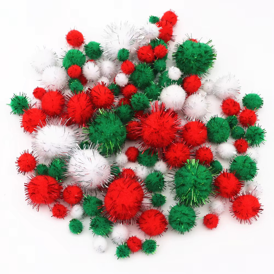 Glitzer-Pompons für Bastelarbeiten in Weiß, Grün und Rot, Plüsch-Glitzer-Bälle für Weihnachtsdekoration, 10-30 mm - Bild 3