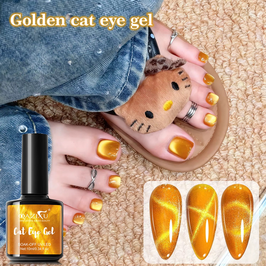 QAZIXU Golden Cat Eye Gel Nagellack, 10 ml, Schimmernd - Bild 2