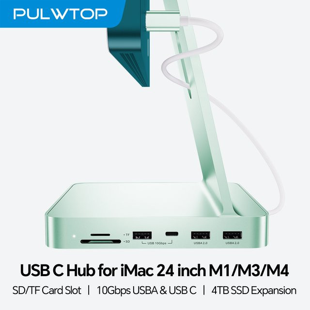 PULWTOP USB C Hub Dockingstation mit USB C 10 Gbit/s, USB A und SD/TF Slot zur Erweiterung von M.2 SSDs für iMac M1/M3/M4 - Bild 1