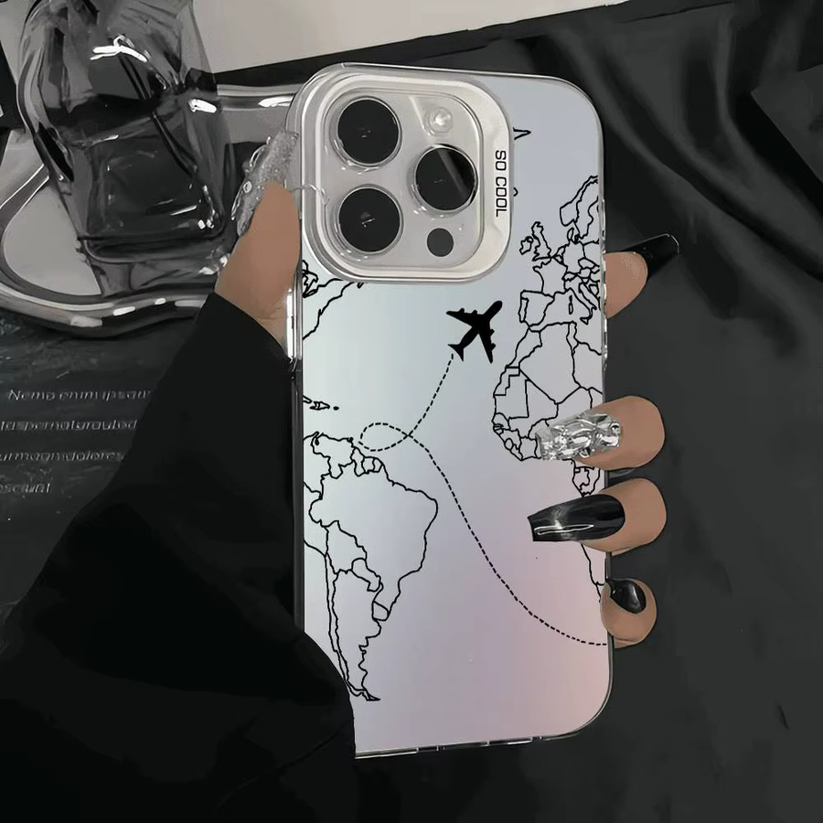 Stoßfeste iPhone Schutzhülle mit Flugzeug-Route Design in Silber für Apple iPhone 11 bis iPhone 17 Pro Max Plus - Bild 2