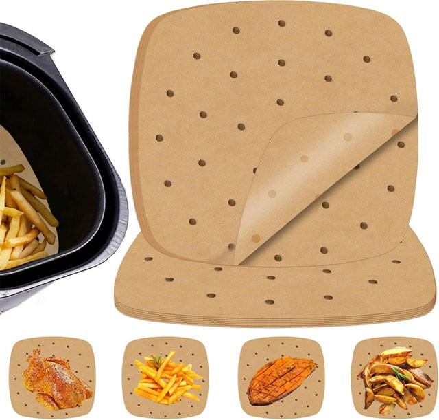 FSMHOME Einweg Air Fryer Pergamentpapier Liner in Braun, Antihaft-Backpapier für Heißluftfritteuse, Ofen und Mikrowelle - Bild 1