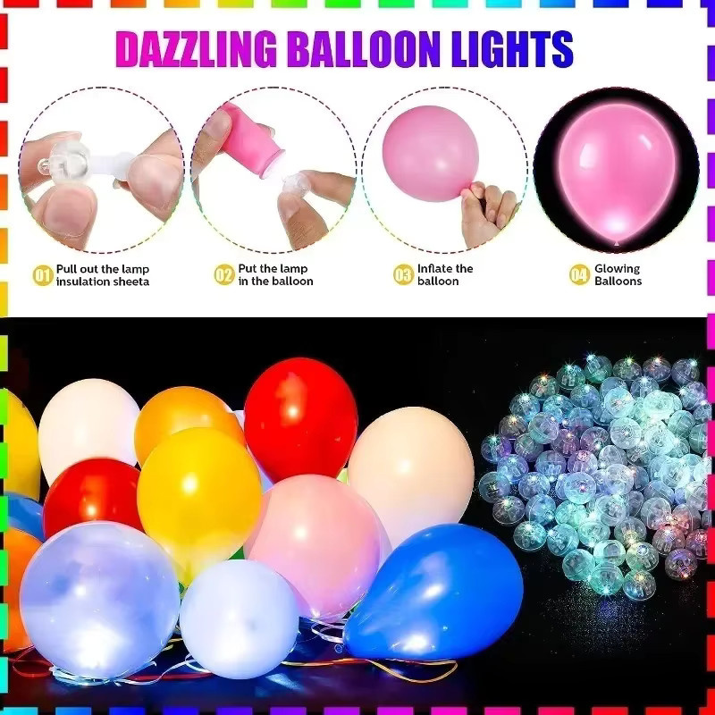 100 Stück Mini LED Ballon Lichter in Bunt und Gelb für Party und Dekoration - Bild 6