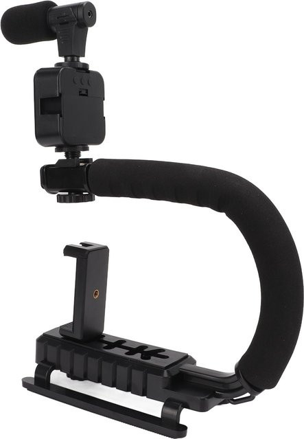 Andoer Handheld-Videokamera-Stabilisator mit LED-Licht und Mikrofon, tragbarer U-förmiger Kamerastabilisator, Schwarz - Bild 1