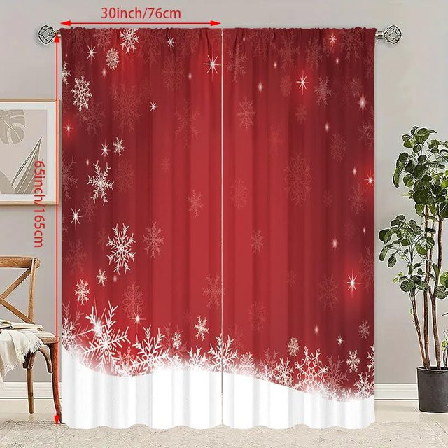 2er-Set Weihnachtsmann-Schlitten Vorhänge aus Polyester in Braun, Rot und Weiß, B: 76,2 cm, H: 165,1 cm - Bild 1