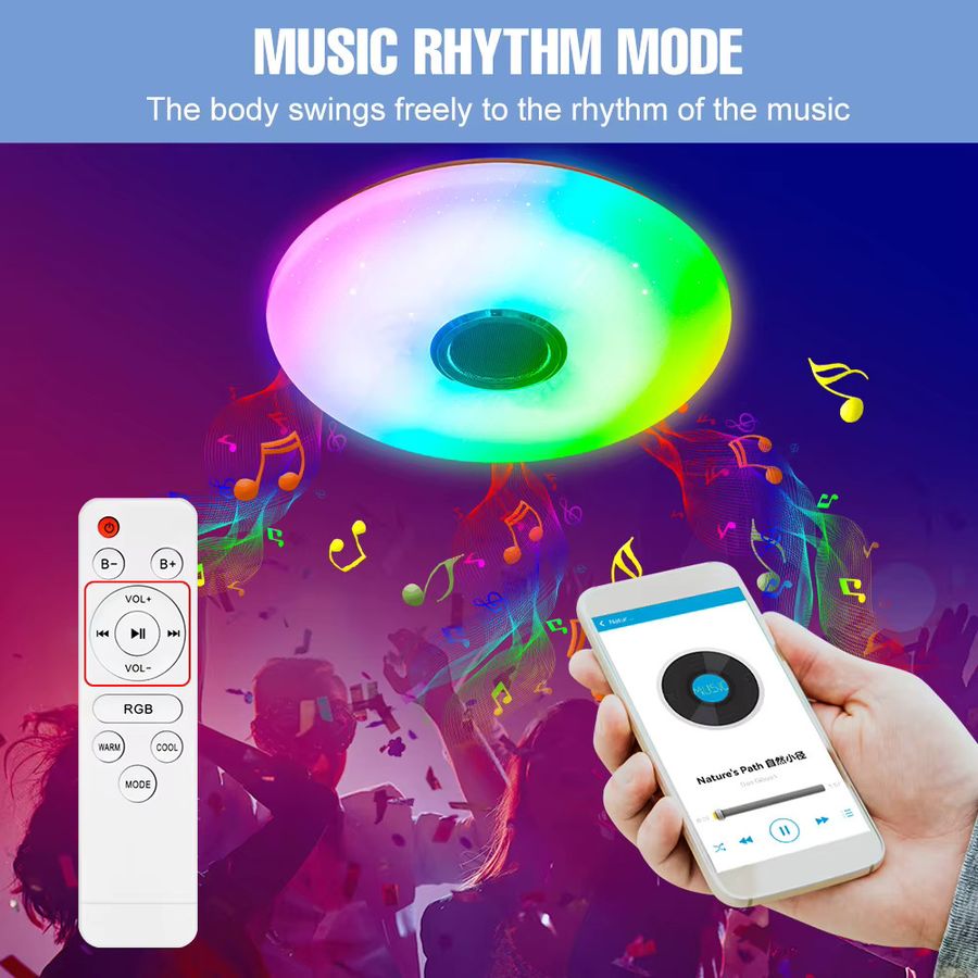 CanLing Smart LED RGB Deckenleuchte mit integriertem Lautsprecher, 200W, Bluetooth App-Steuerung und Fernbedienung - Bild 3