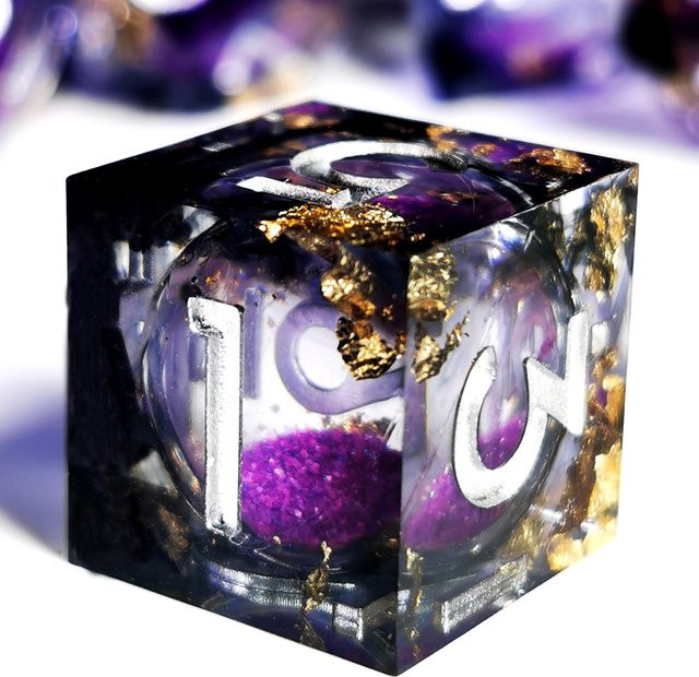 Purple Glitter DnD Würfelset, 7 Polyedrische Harzwürfel, Lila, Fantasy - Bild 1