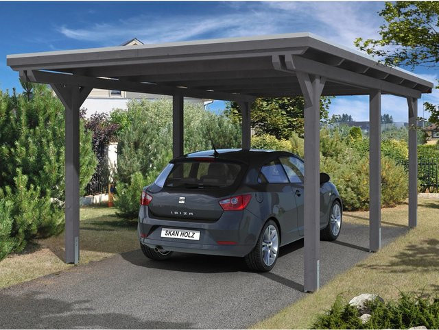 Skan Holz Carport Emsland aus Fichte Leimholz in Schiefergrau mit flacher Dachform, B: 354 cm, T: 604 cm, H: 238 cm - Bild 1