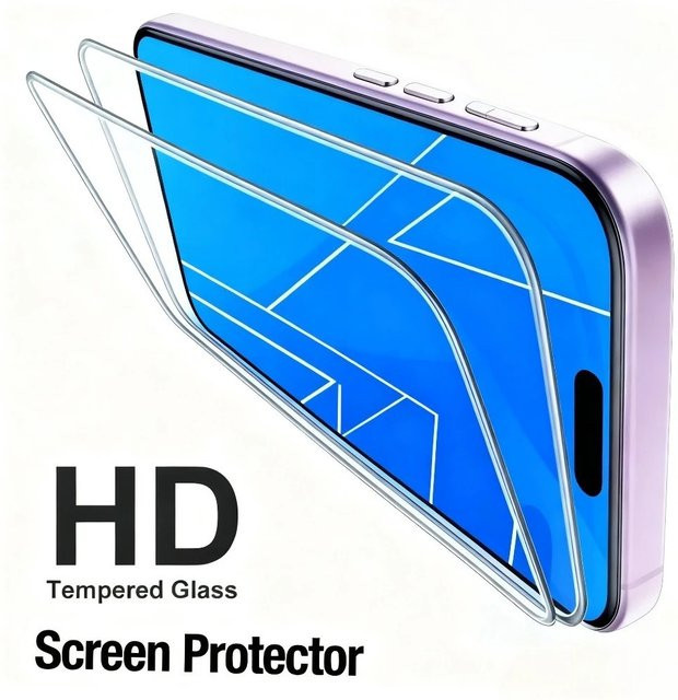2 Stück Full Cover Displayschutzfolie aus gehärtetem Glas für iPhone 17 16 15 14 13 12 11 Pro Max Plus XR XS in Transparent - Bild 1