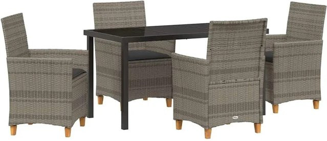 vidaXL Garten Essgruppe 5-teilig aus Poly-Rattan und Glas in Grau - Bild 1