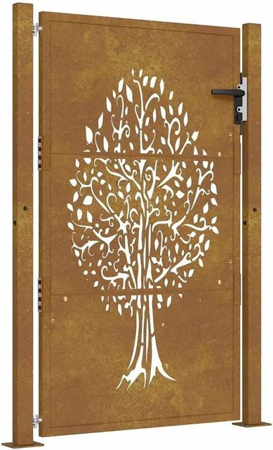 vidaXL Gartentor aus Cortenstahl in Braun mit Baumdesign, B/H: 105 x 130 cm - Bild 1